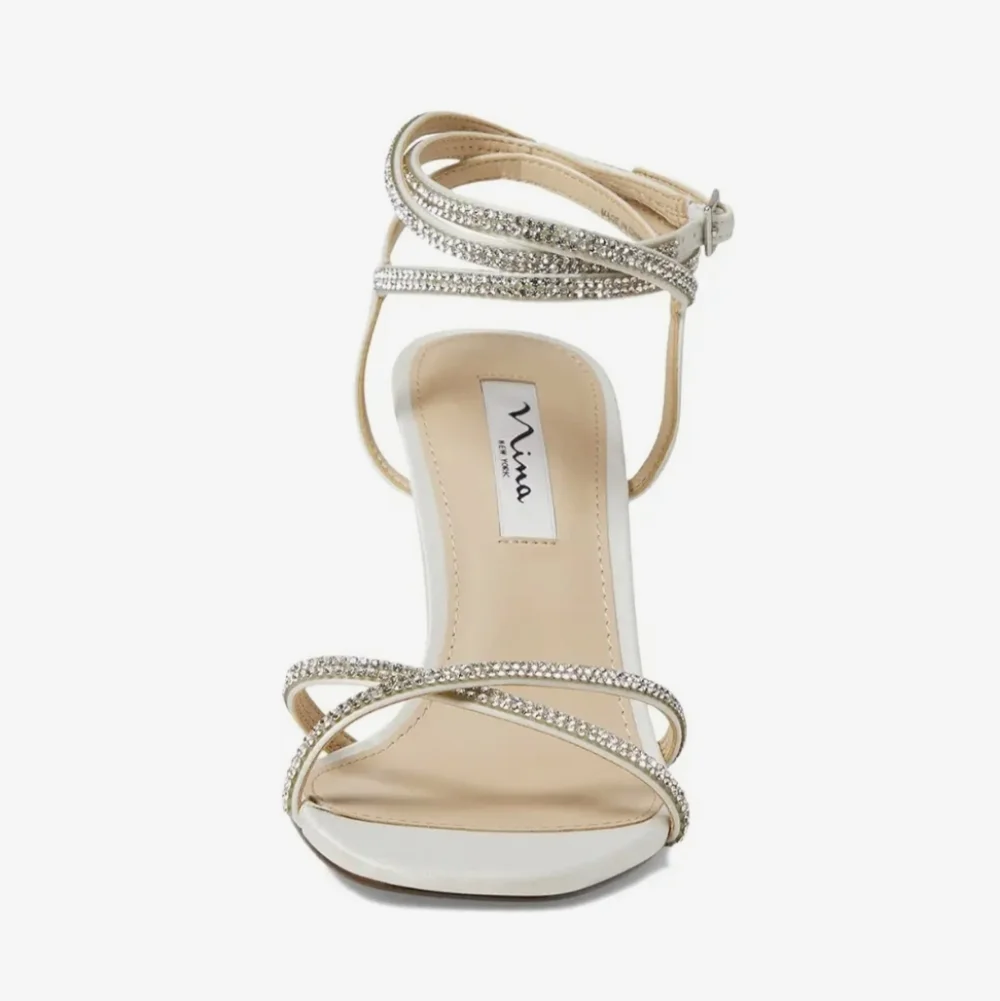 Nina Denise Ivory Ankle Wrap Rhinestone Embellished Stiletto Heels New Size 8 - Picture 2 of 9